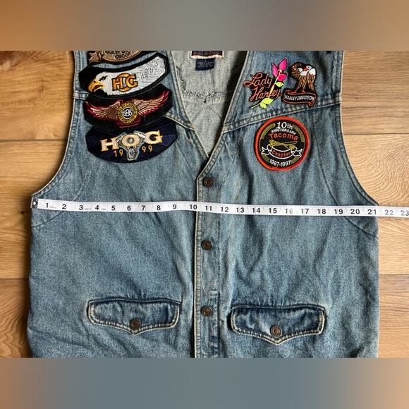 VTG Harley-Davidson Ladies of Harley 1990s Denim Vest Blue Jean Patchwork Large - Picture 11 of 15